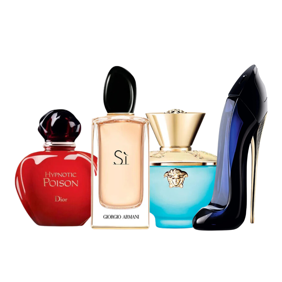 4 Parfums - Good Girl, Dior HYPNOTIC POISON, Giorgio Armani SÌ et Versace DYLAN TURQUOISE 100ml (ACHETEZ 1, RECEVEZ 4)