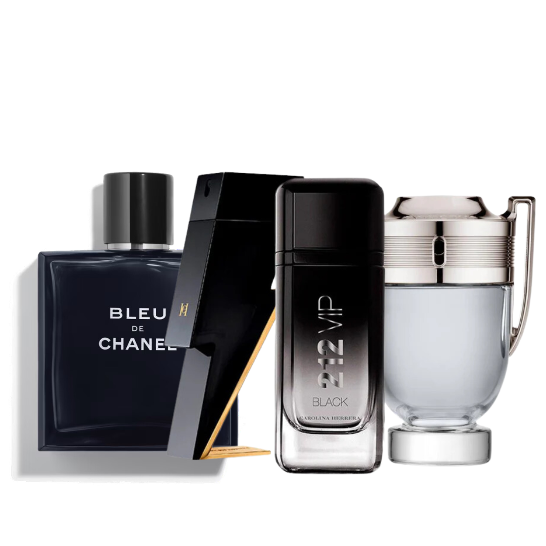 4 Parfums - Bleu de Chanel, Carolina Herrera BAD BOY, Carolina Herrera 212 VIP BLACK et Paco Rabanne INVICTUS 100ml (ACHETEZ 1, RECEVEZ 4)