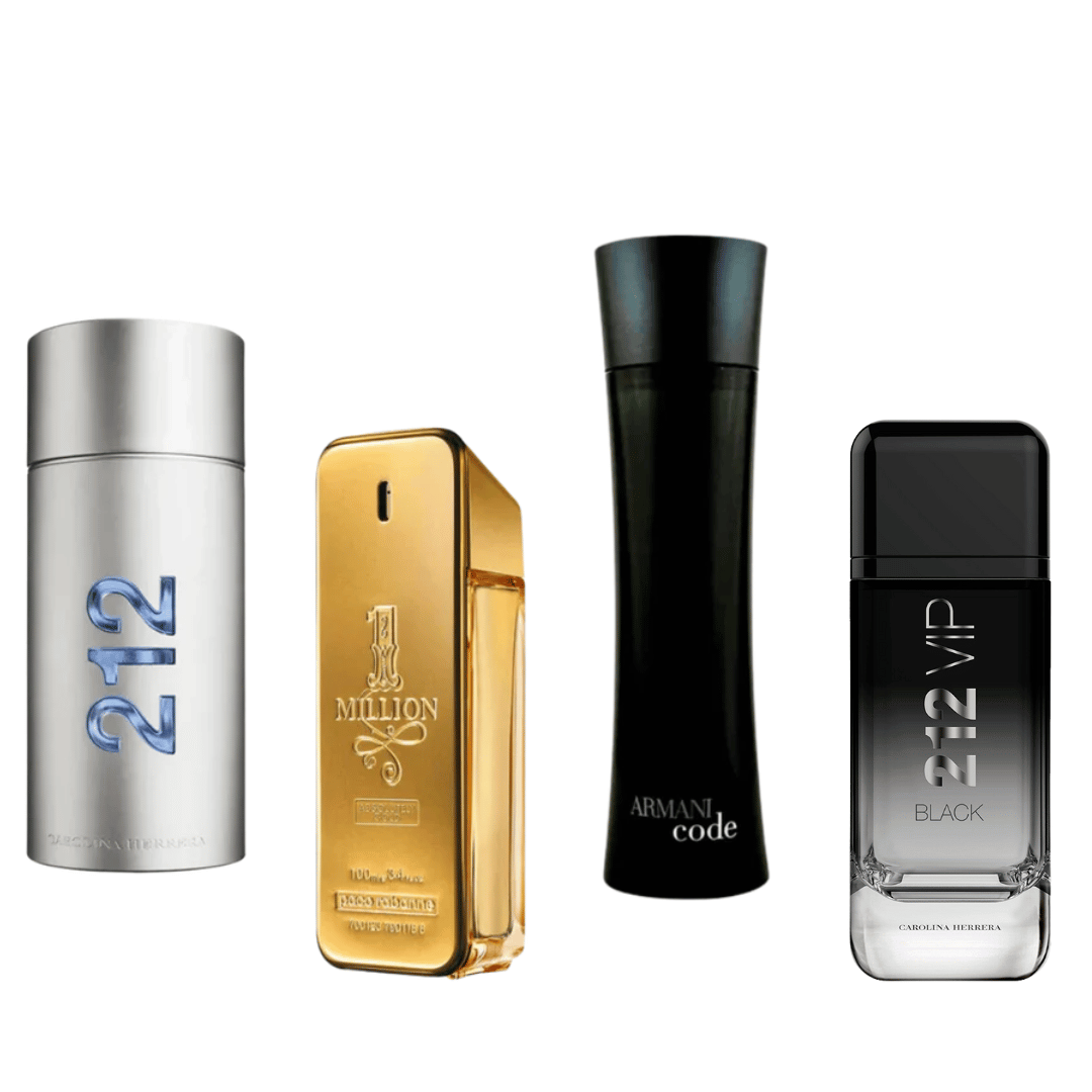 4 Parfums - 212 Vip Black, 212 Men NYC, Paco Rabanne One Million, Armani Code Homme (ACHETEZ 1, RECEVEZ 4)